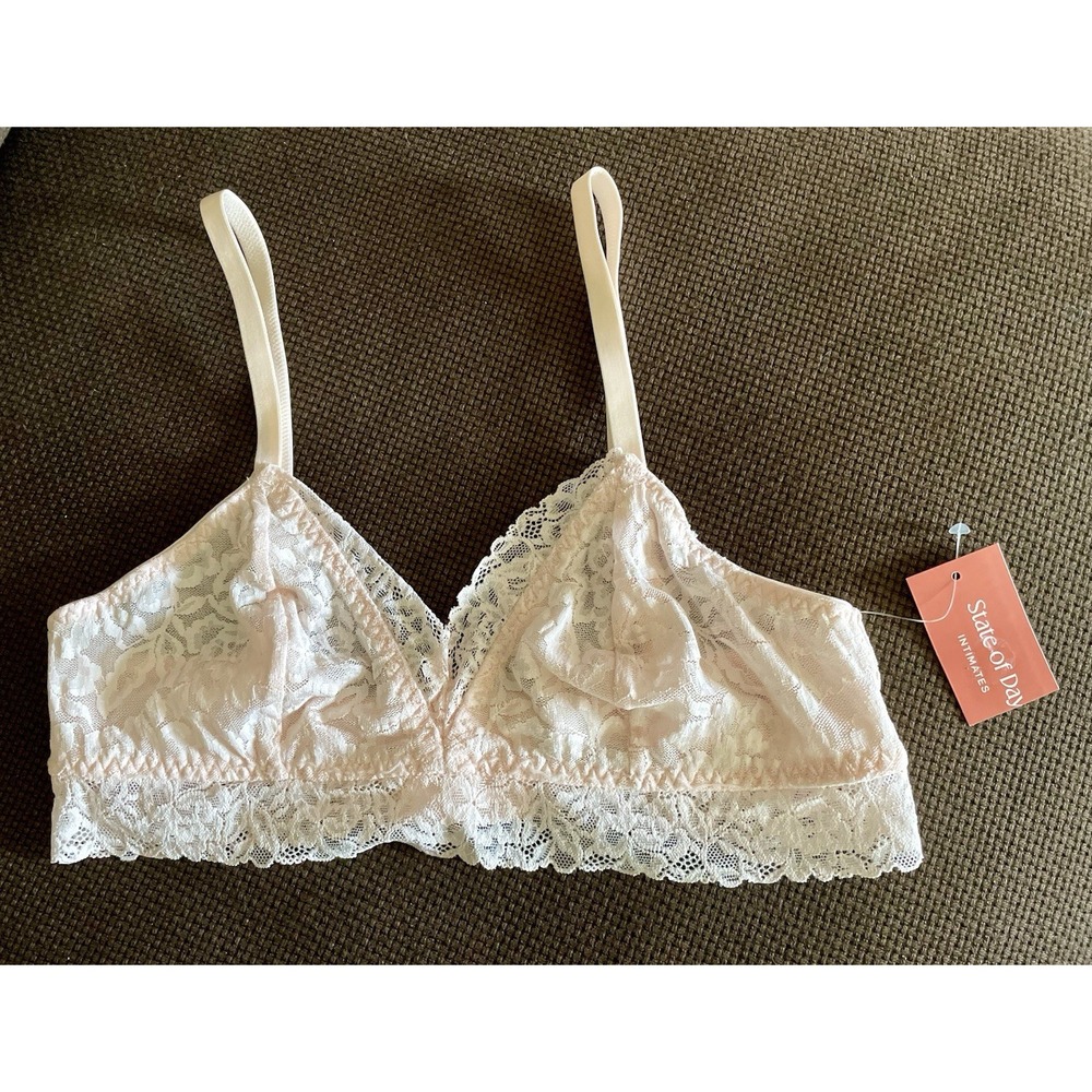 NWT State of Day Mesh Lace Wire-Free Bralette, Crystal Pink, Women's L 28" Band